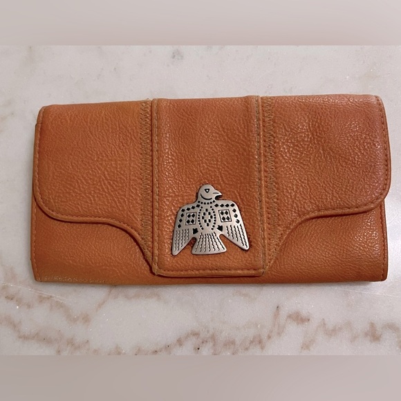 Tan Leather Trifold Wallet With Thunderbird Tribal Conch - Picture 1 of 6